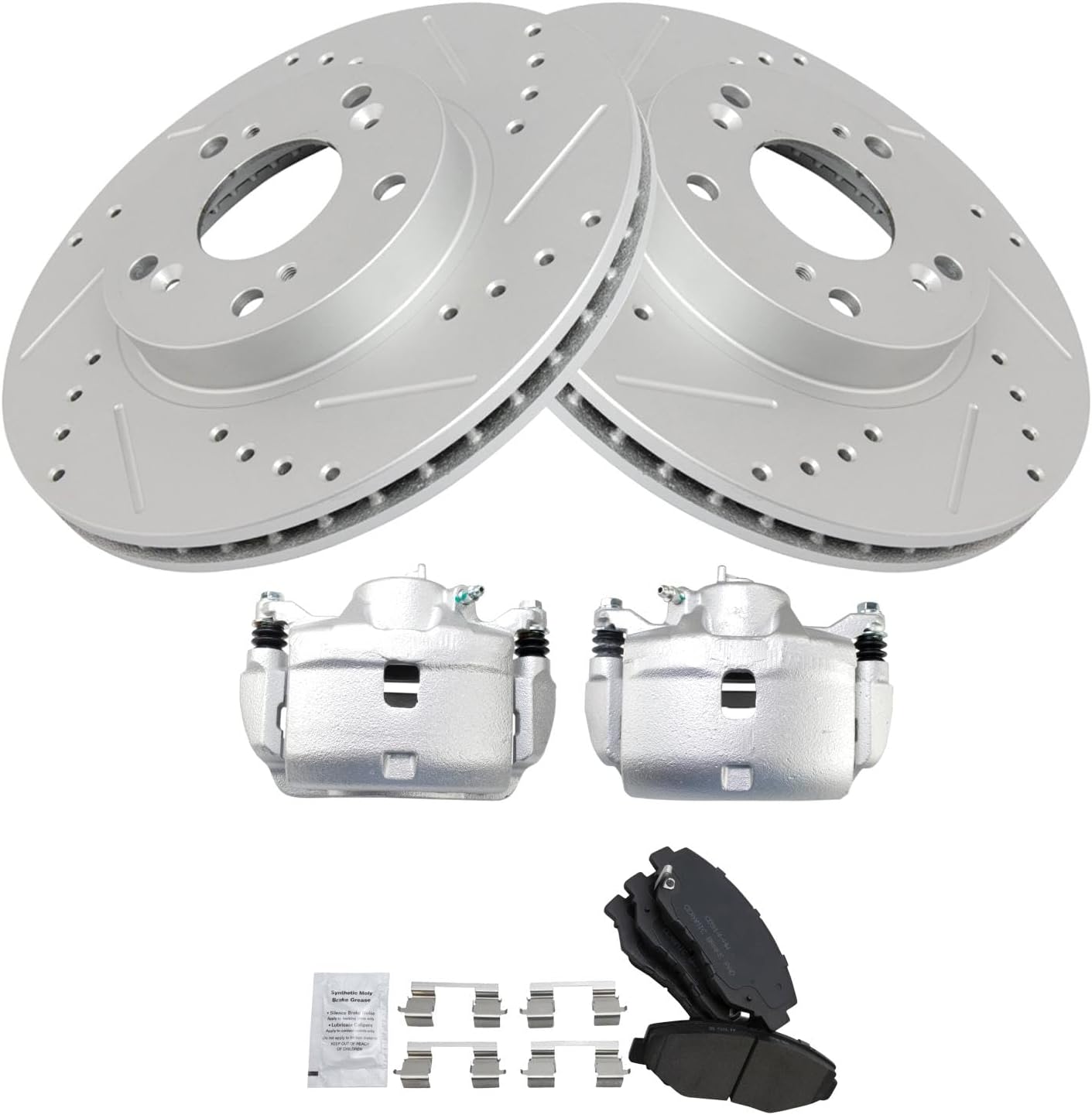 TRQ Performance Front Brake Pad and Rotor Set Ceramic Vented Rotors Calipers Compatible with 2002-2004 Honda CR-V