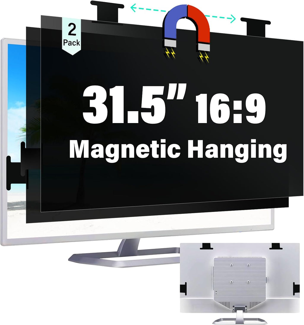 [2 Pack] Magnetic Hanging 31.5 Inch Computer Privacy Screen for 16:9 Aspect Ratio Widescreen Monitor, Removable Eye Protection Anti Glare Blue Light Computer Monitor Privacy Filter