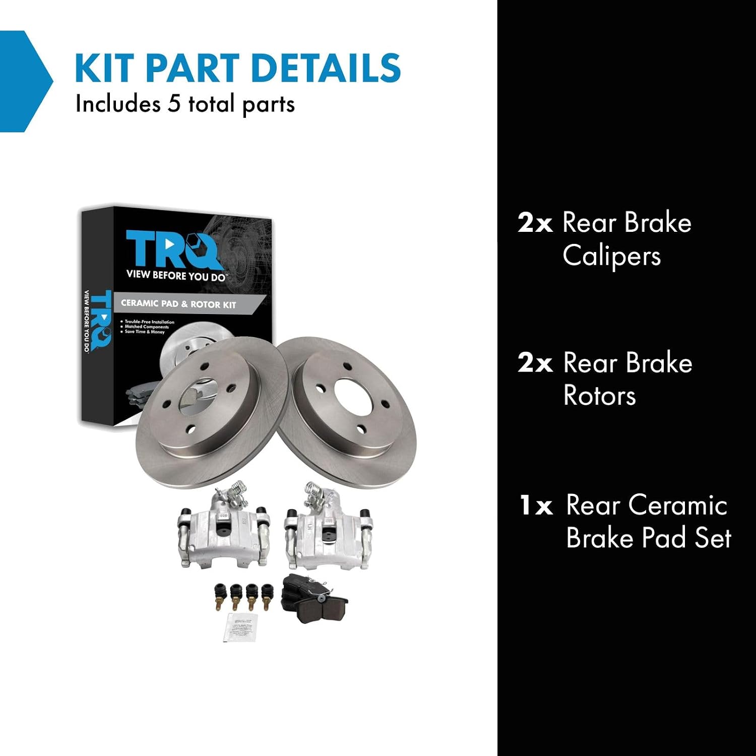 TRQ Rear Brake Pad and Rotor Set Ceramic Rotors Calipers Compatible with 2007 Ford Focus