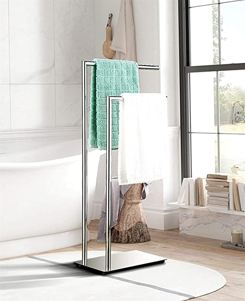 Standing Towel Rack, Freestanding Towel Rack, Towel Rack, Double Freestanding Towel Rack, Bathroom Accessories Chrome Plated Brass Freestanding Towel Rack (Gold)