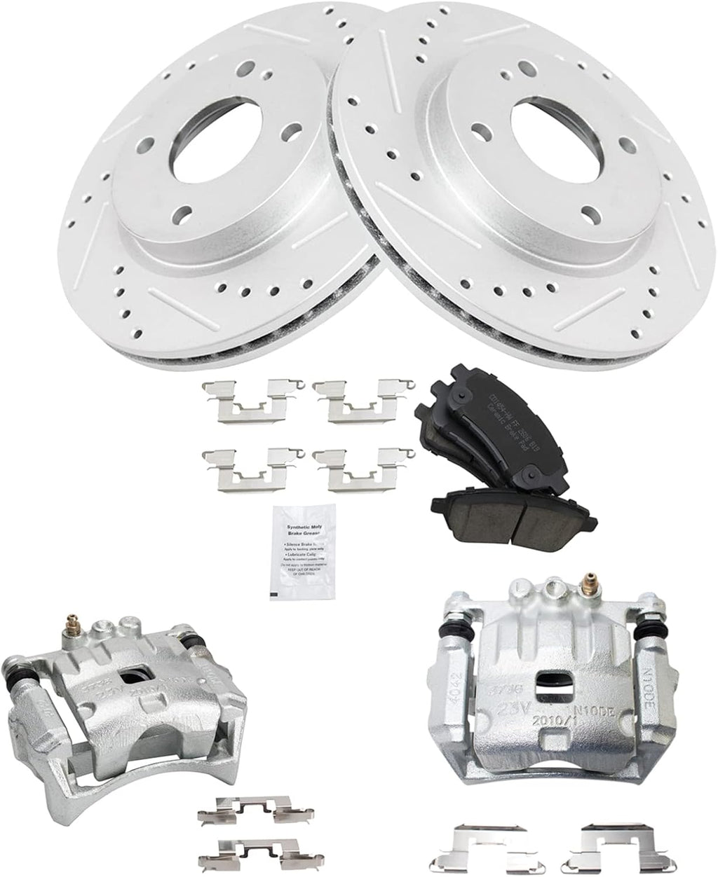 TRQ Performance Front Brake Pad and Rotor Set Ceramic Vented Coated Slotted Drilled Rotors Calipers Compatible with 2011-2018 Ford Fiesta