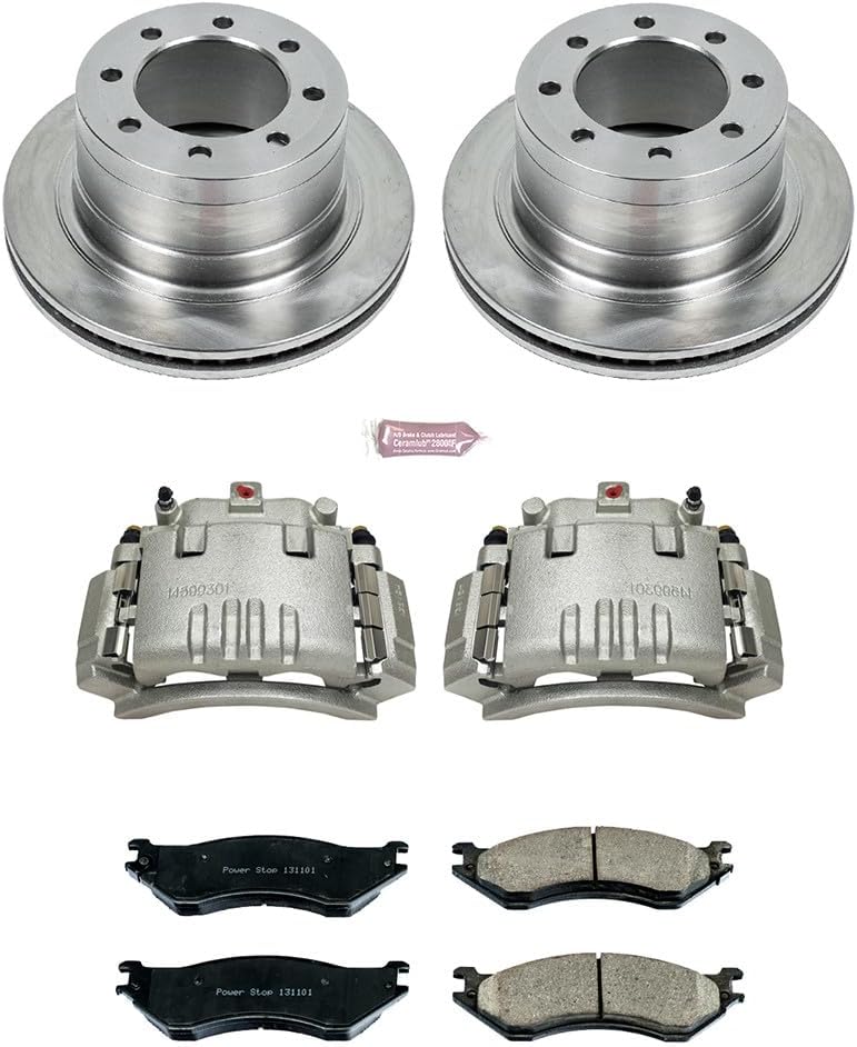 PowerStop Rear Brake & Caliper Kit for Dodge Ram 1500 2006-08 | Dodge Ram 2500 2003-08 | Dodge Ram 3500 2003-08 - Ceramic Brake Pads + Calipers + Disc Rotors Replacement, KCOE5490