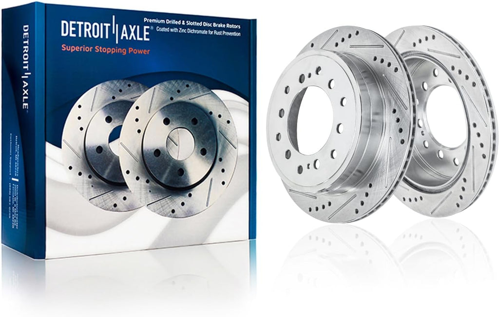 Detroit Axle - Brake Kit for 2003-2009 Toyota 4Runner, 2007-2009 FJ Cruiser Drilled & Slotted Brake Rotors and Ceramic Brakes Pads 2004 2005 2006 2008 Replacement