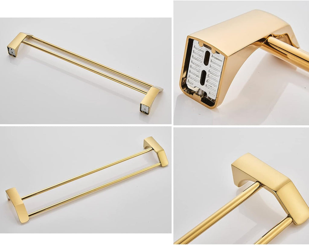 Towel Rail Self Adhesive Towel Hanger Wall Mount Towel Holder Double Rod Stainless Steel No Drilling for Bathroom and Toilet,Gold,30Cm Bathroom