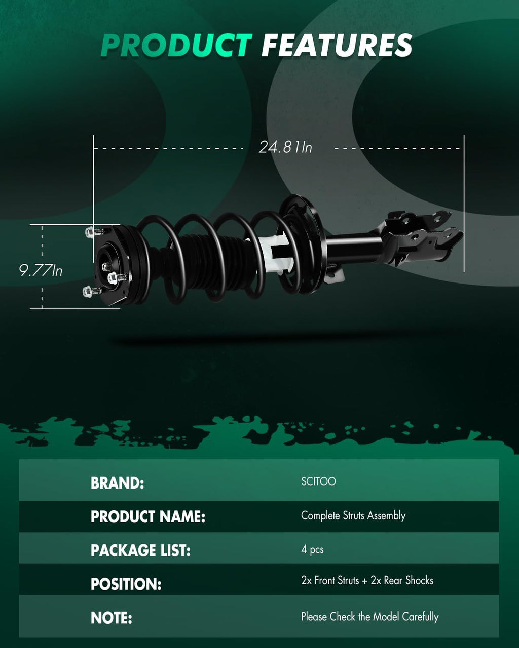 SCITOO - 2Pcs Front Complete Struts Spring Assembly + 2Pcs Rear Shock Absorbers Fits 2010-2013 for Ford Fiesta Full Set Front Rear Complete Struts with 172525 348018 5630 - Set of 4