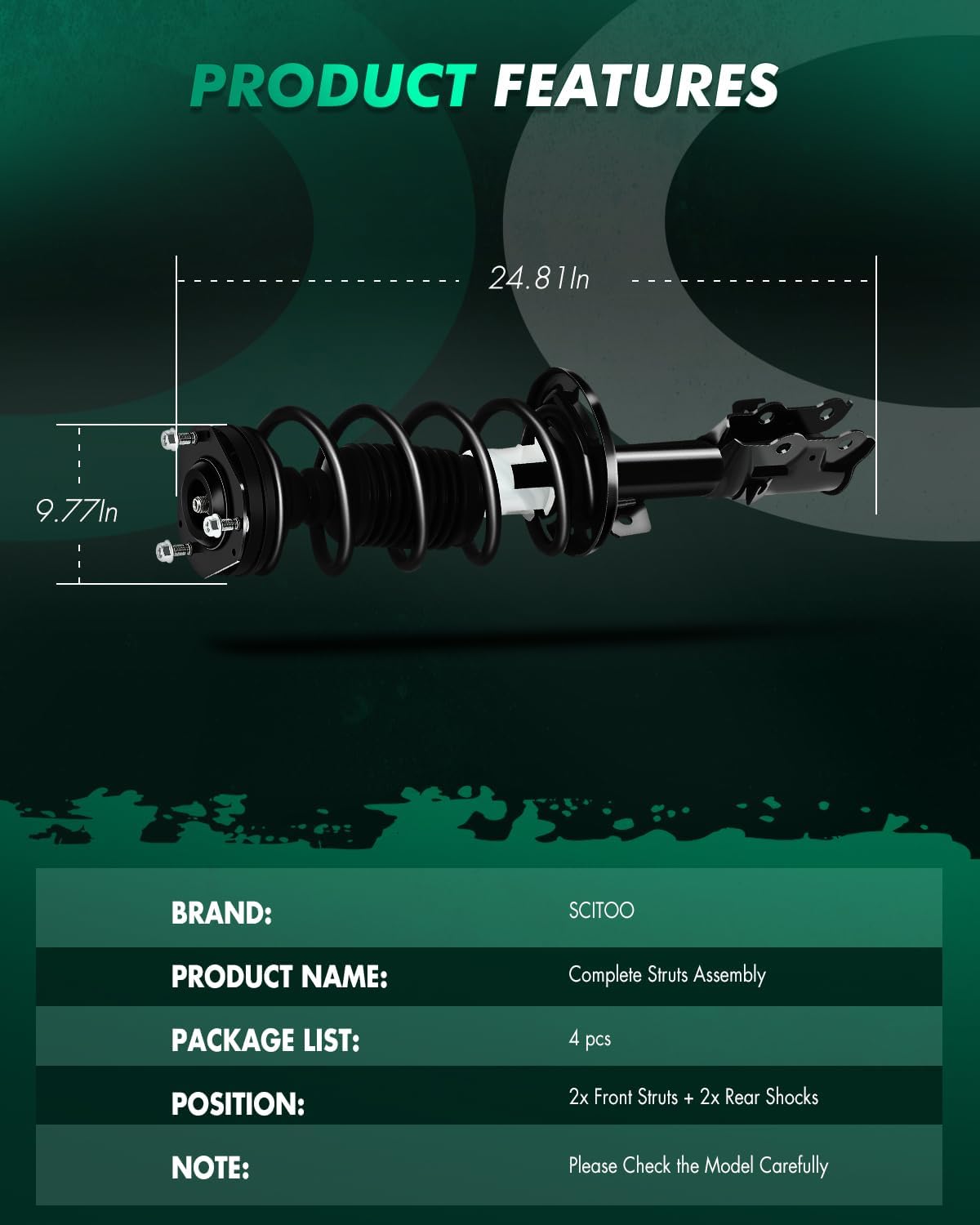 SCITOO - 2Pcs Front Complete Struts Spring Assembly + 2Pcs Rear Shock Absorbers Fits 2010-2013 for Ford Fiesta Full Set Front Rear Complete Struts with 172525 348018 5630 - Set of 4
