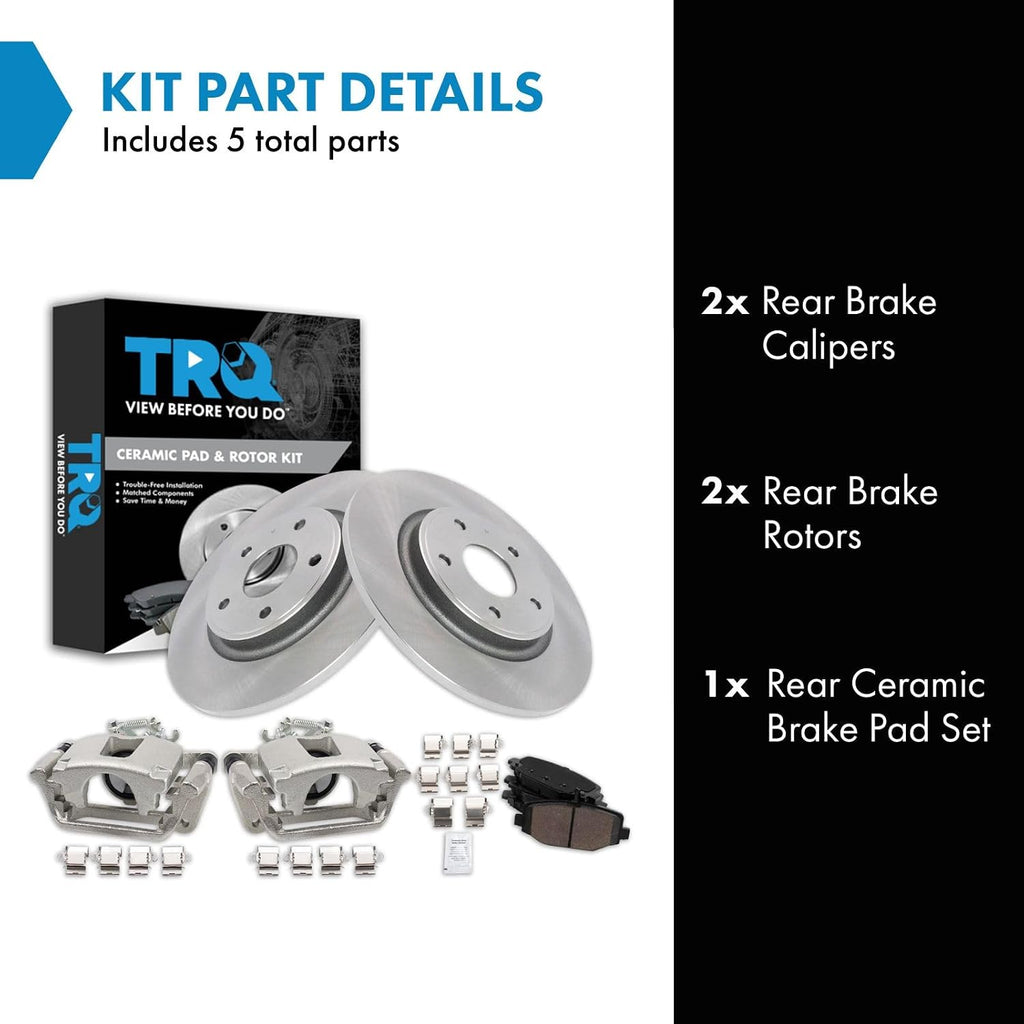 TRQ Rear Brake Pad and Rotor Set Ceramic Rotors Calipers Compatible with 2012-2016 Chrysler Town and Country 2012-2018 Dodge Grand Caravan 2013-2015 Ram Cargo Van