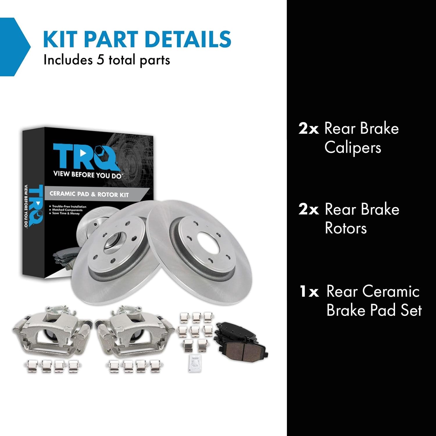TRQ Rear Brake Pad and Rotor Set Ceramic Rotors Calipers Compatible with 2012-2016 Chrysler Town and Country 2012-2018 Dodge Grand Caravan 2013-2015 Ram Cargo Van