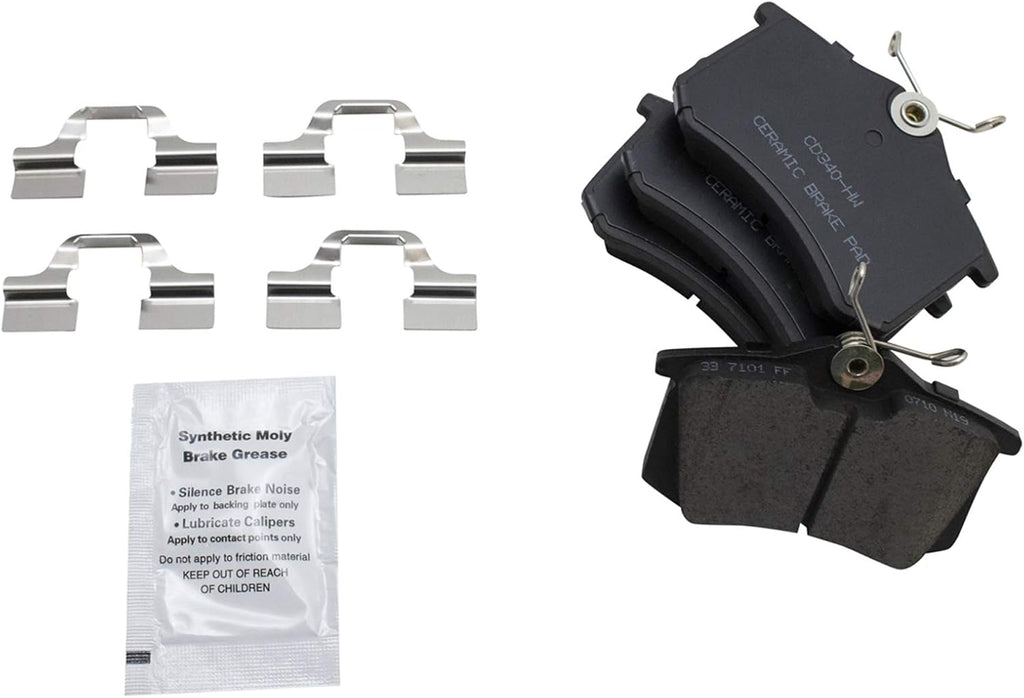 TRQ Rear Brake Pad and Rotor Set Ceramic Solid Rotors Calipers Compatible with 1999 Volkswagen Jetta