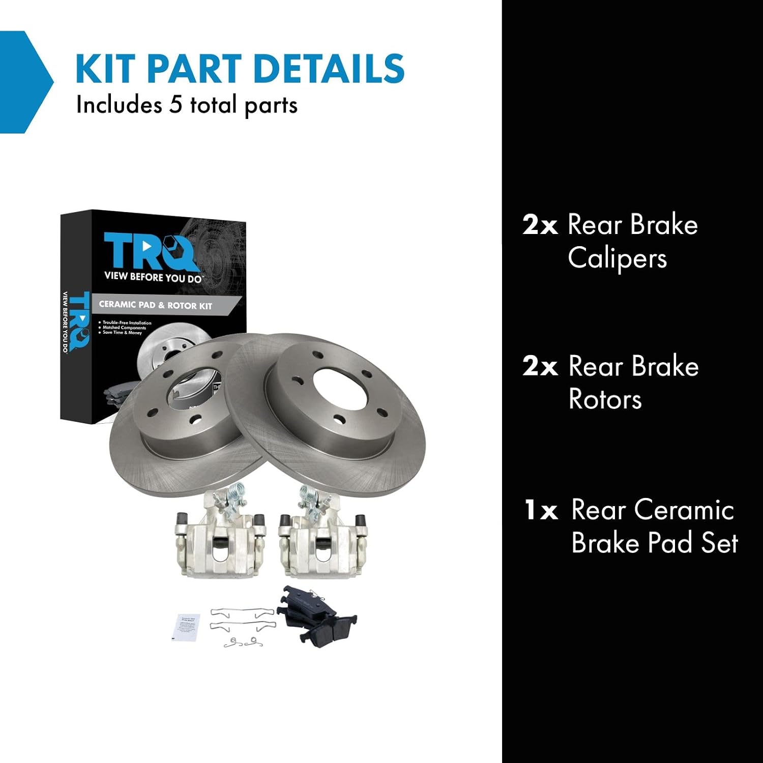 TRQ Rear Brake Pad and Rotor Set Ceramic Solid Rotors Calipers Compatible with 2009-2013 Mazda 3