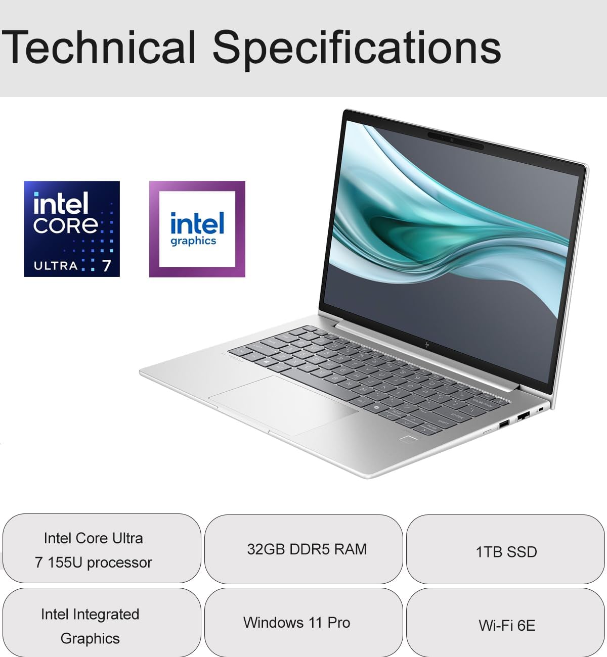 HP EliteBook 640 G11 Business AI PC Laptop (14' FHD+, Intel Core Ultra 7 155U, 32GB DDR5 RAM, 1TB SSD, 12-Core (> i7-1355U)), HP Wolf Security, 2x Thunderbolt 4, Backlit, FHD Webcam, Wi-Fi, Win 11 Pro