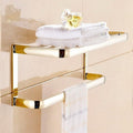Gold Polished Brass Square Bathroom Hardware Towel Shelf Towel Bar Paper Holder Cloth Hook Bathroom AccessoryDouble Towel Bar,Single Towel Bar(Towel Racks)