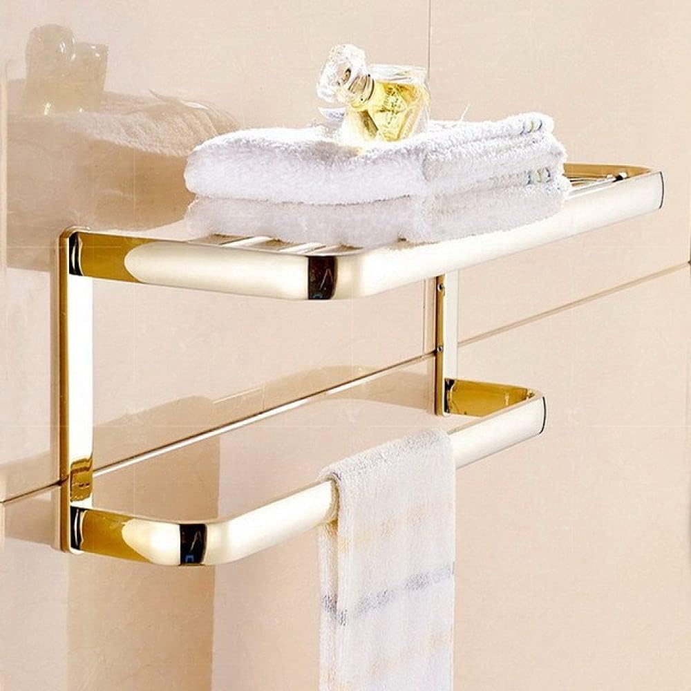 Gold Polished Brass Square Bathroom Hardware Towel Shelf Towel Bar Paper Holder Cloth Hook Bathroom AccessoryDouble Towel Bar,Single Towel Bar(Towel Racks)