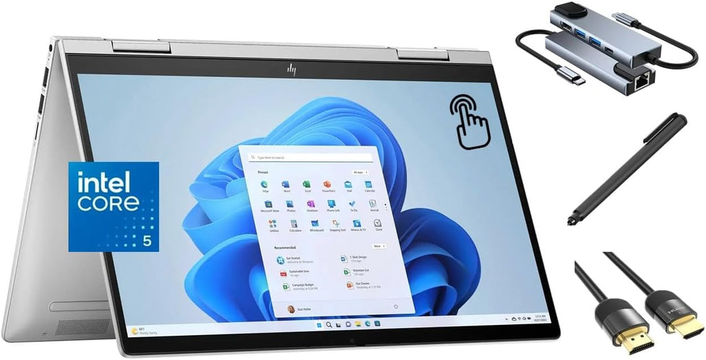 HP Envy x360 2-in-1 Touchscreen Laptop, 14' FHD, 10-Core Intel Core 5 120U (Beats i7-1255U), 8GB RAM, 512GB SSD, FP Reader, Backlit, WiFi 6E, Webcam, USB-C, 3-in-1 Bundle, Win 11