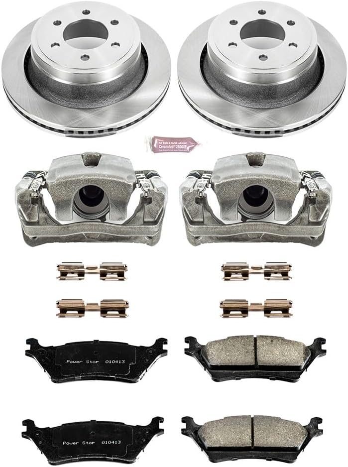 PowerStop Rear Brake & Caliper Kit for Ford F-150 2012-18 - Ceramic Brake Pads + Calipers + Disc Rotors Replacement, KCOE6271