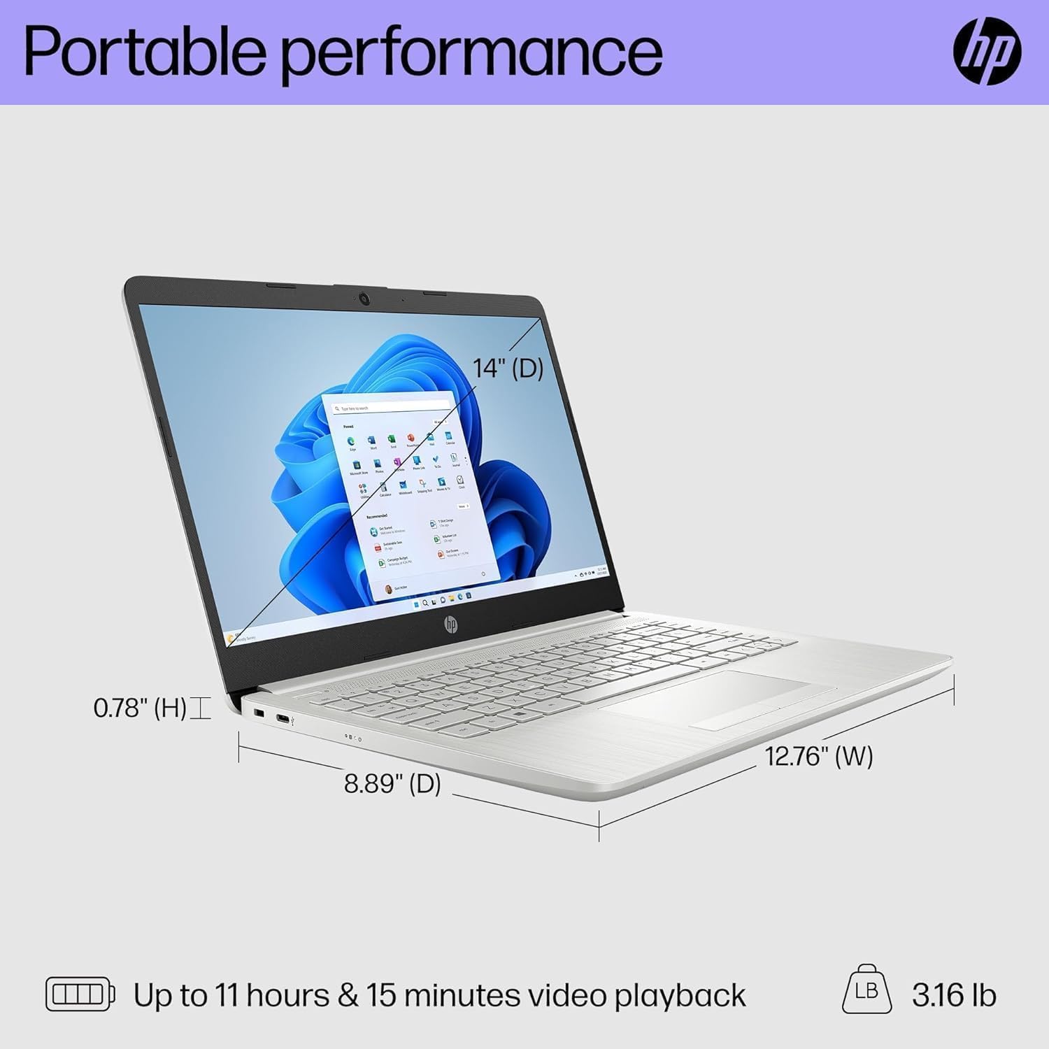 HP 14 Inch Laptop Student Business, Intel Dual-Core N4120, 16 GB RAM, 384 GB Storage(128GB eMMC+256GB MSD), Webcam, HDMI, WiFi, 1-Year Office 365 & Windows 11 Pro, w/Accessories