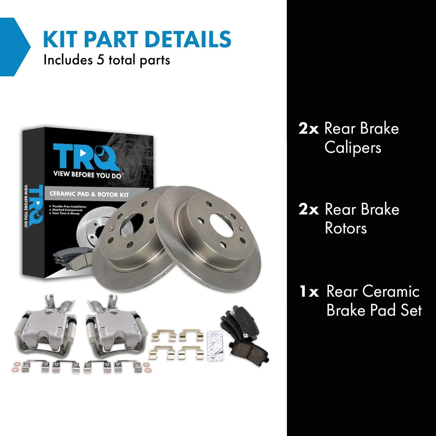 TRQ Rear Brake Pad and Rotor Set Ceramic Solid Rotors Calipers Compatible with 2014-2015 Chevrolet Malibu L4 2.0L