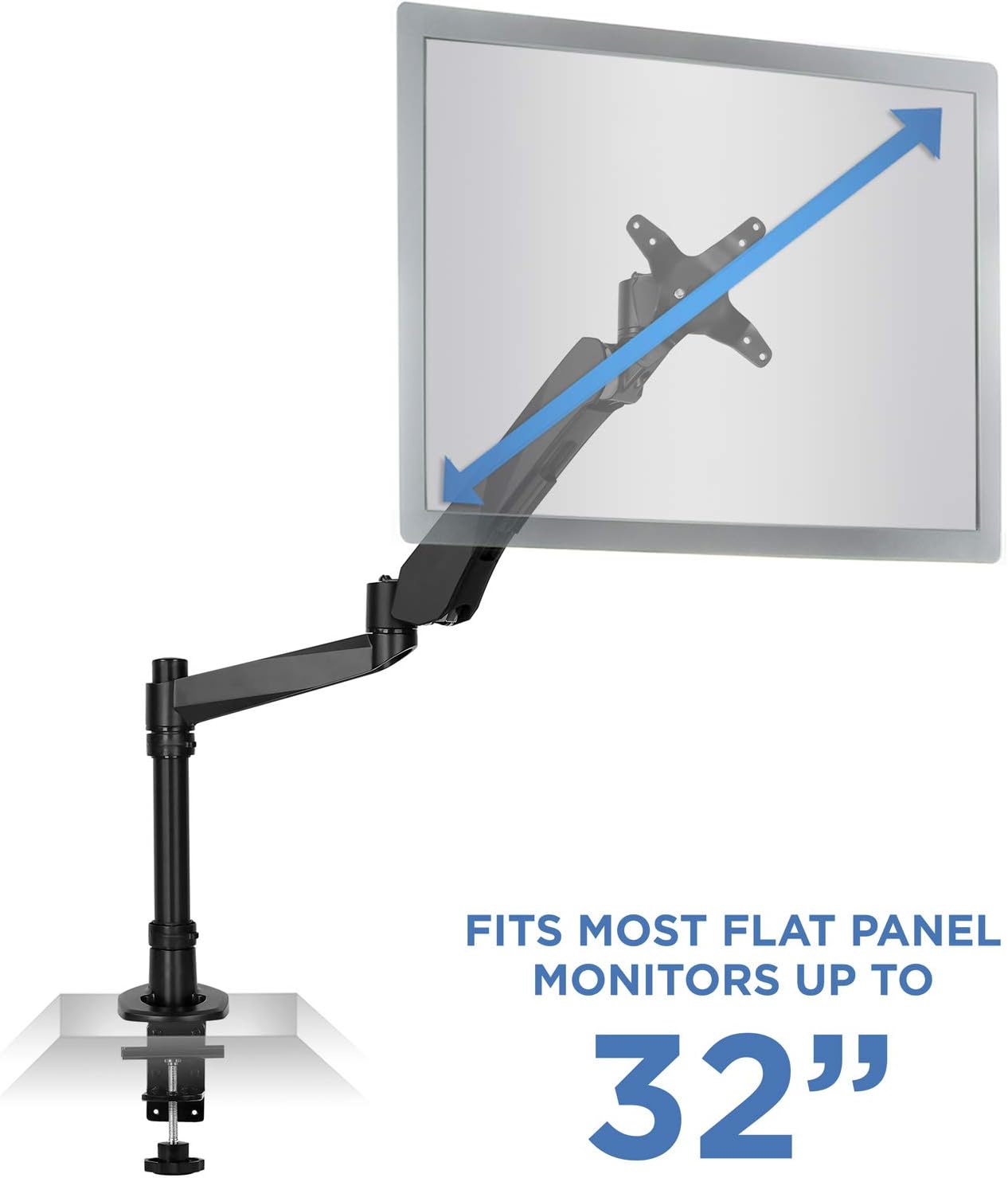 Mount-It! Premium Modular Monitor Desk Mount Arm Stand | Full Motion Gas Spring Arm Fits 19 21.5 24 27 32 Inch Computer Screens with 75 100 VESA Patterns | C-Clamp and Grommet Bases | Black