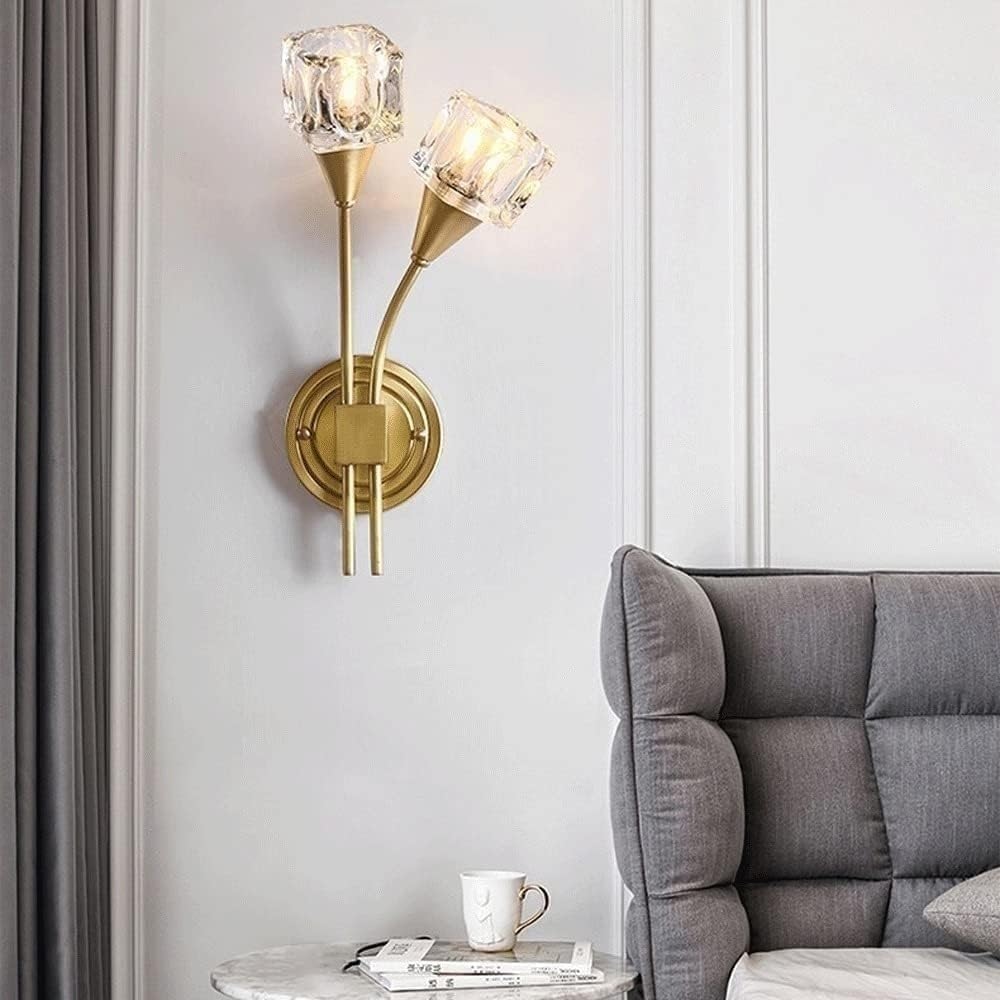 Bedside Wall Sconces, Classic Brushed Copper Wall Light, Double Head Hardwired Bathroom Vanity Lighting Fixture, Gold Decor Wall Lamp for Bedroom Living Room Hallway Kitchen