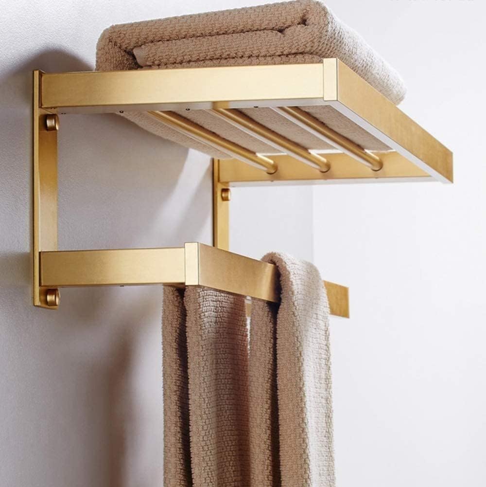 Towel Rack Towel Rail Double Towel Bar Brushed Space Aluminum Metal Bathroom Towel Rack Shelf Wall Mount Towel Holder for Bathroom Kitchen Towel Bar Towel Holder/Gold/40Cm