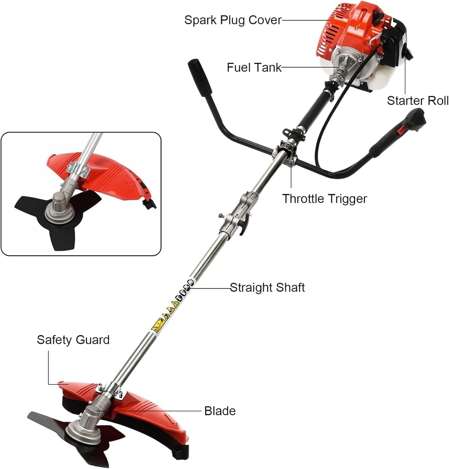 52CC 2-Stroke Gas Weed Eater, Gas String Trimmer, Gasoline Powered Weeds Eater, Weed Wacker, Gasoline Trimmer for Lawn Garden Yard, Red