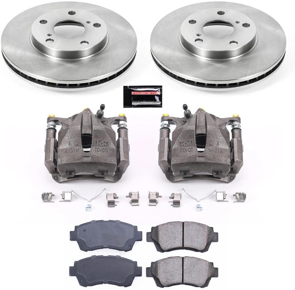 PowerStop Front Brake & Caliper Kit for Toyota Camry 2000-01 - Ceramic Brake Pads + Calipers + Disc Rotors Replacement, KCOE1054