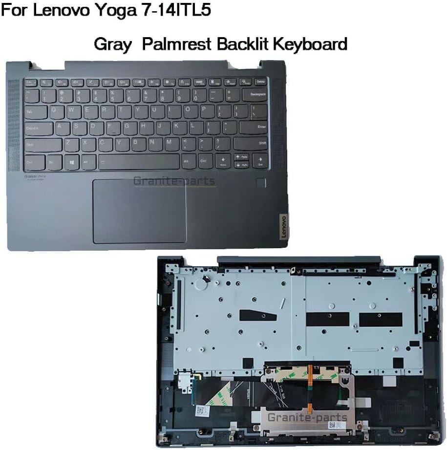 New Replacement for Lenovo Yoga 7-14ITL5 82BH 7 14ITL5 7-14 Laptop Upper Case Palmrest Backlit Keyboard Touchpad Assembly Part 5CB1A16224 AM1RW000100 (Gray)