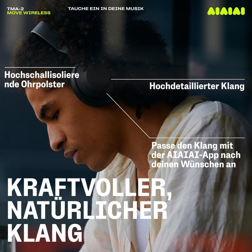 AIAIAI TMA-2 Move Wireless Headphones - Bluetooth 5.3, S11 Bio-Diaphragm Drivers, 40+ Hour Battery, Modular Design - Black Over Ear Headphones with X03 Transmitter Compatible for Ultra-Low Latency