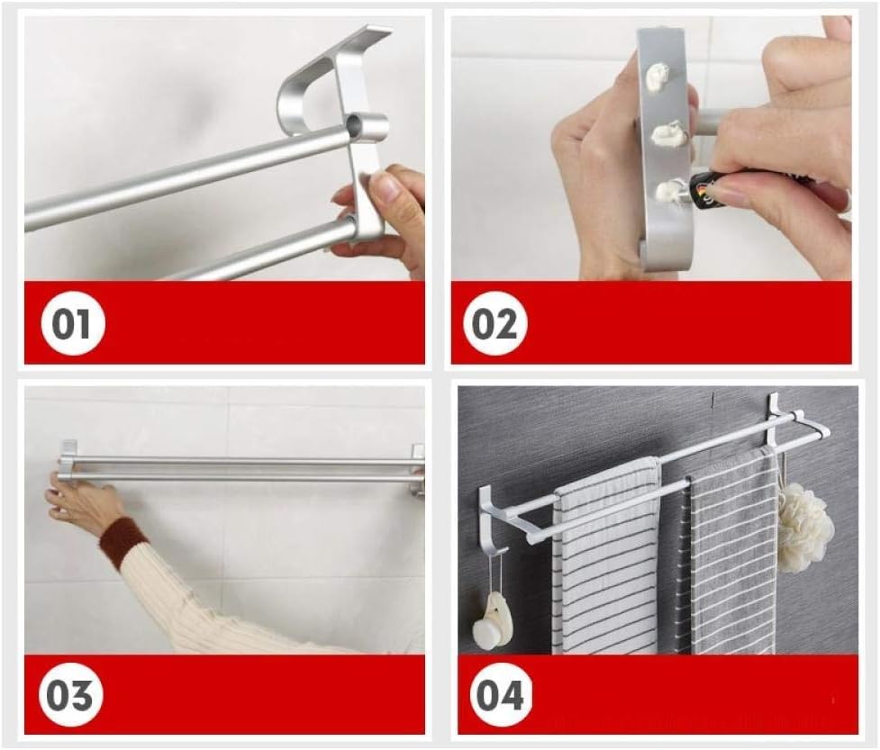 NERDOH Space Aluminum Belt Hook Gold White Black Double Pole Punch-Free Wall Hanging Towel Rack-C2 Wall Mounted Towel Bar Hanging for Kitchen Bathroom Cupboard