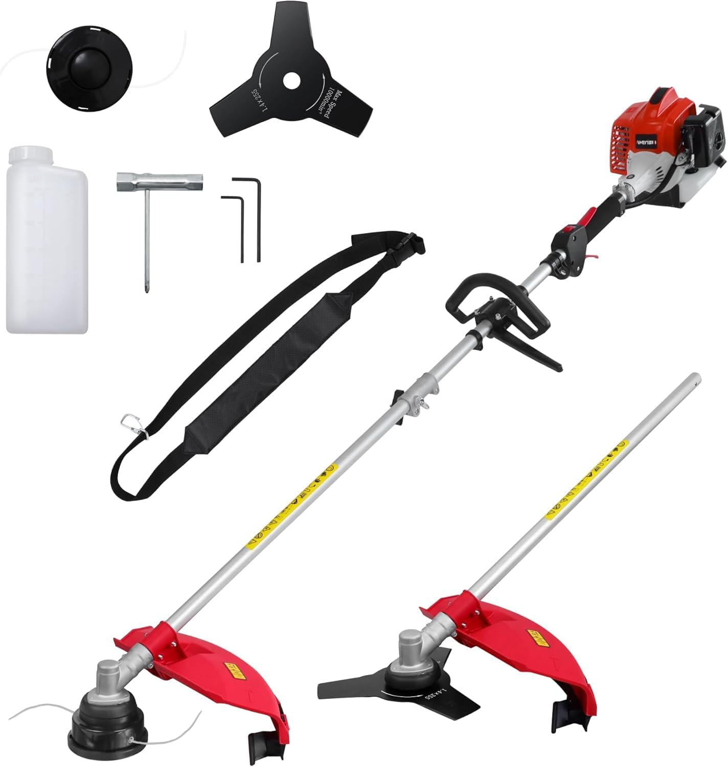 AMERISUN 3in1 Gas Brush Cutter & String Trimmer&Edger, 26cc 2-Cycle Weed Wacker with 16' Cutting Path & 10' Metal Blade, Gas Powered Grass Trimmer for Thick Brush, Overgrown Weeds & Lawn Maintenance