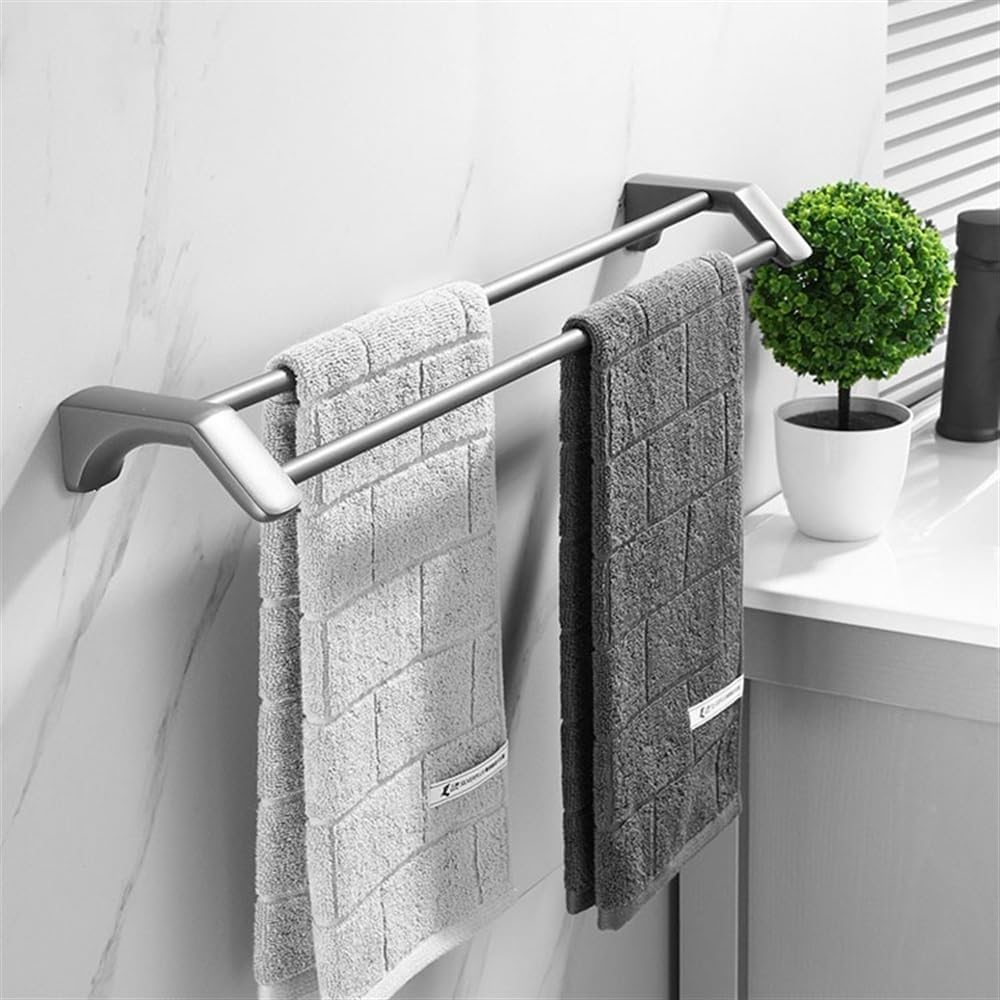 Shower Shelves Double Towel Bars for Bathroom, Stainless Steel Double Bath Towel Rod, Wall Mounted Towel Holder No Drilling Double Towel Rail Hanger Shower Storage Rack Shelf