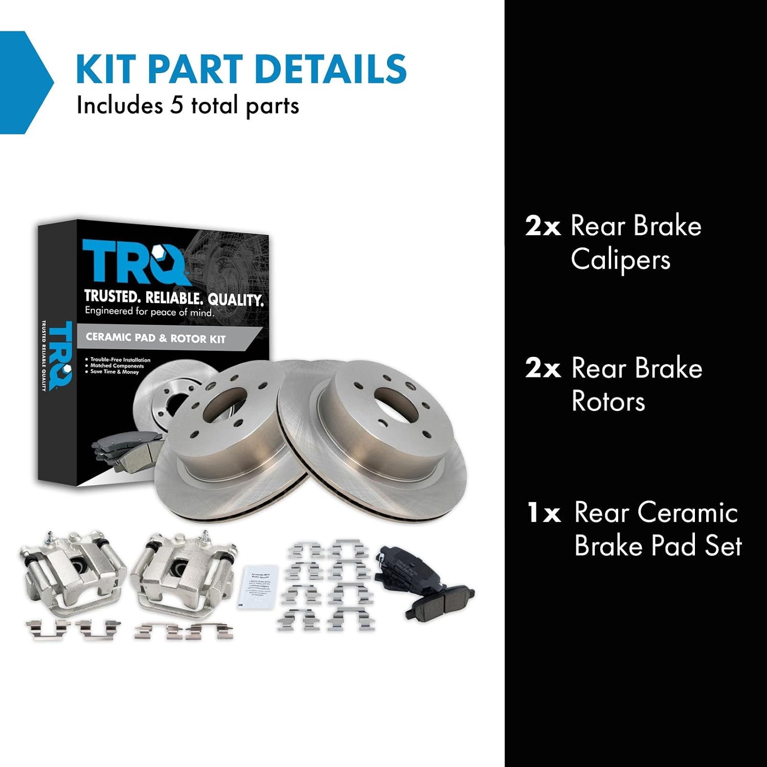 TRQ Rear Brake Pad and Rotor Set Ceramic Vented Rotors Calipers Compatible with 2013-2018 Nissan Leaf 2014-2018 Rogue 2017-2019 Rogue Sport