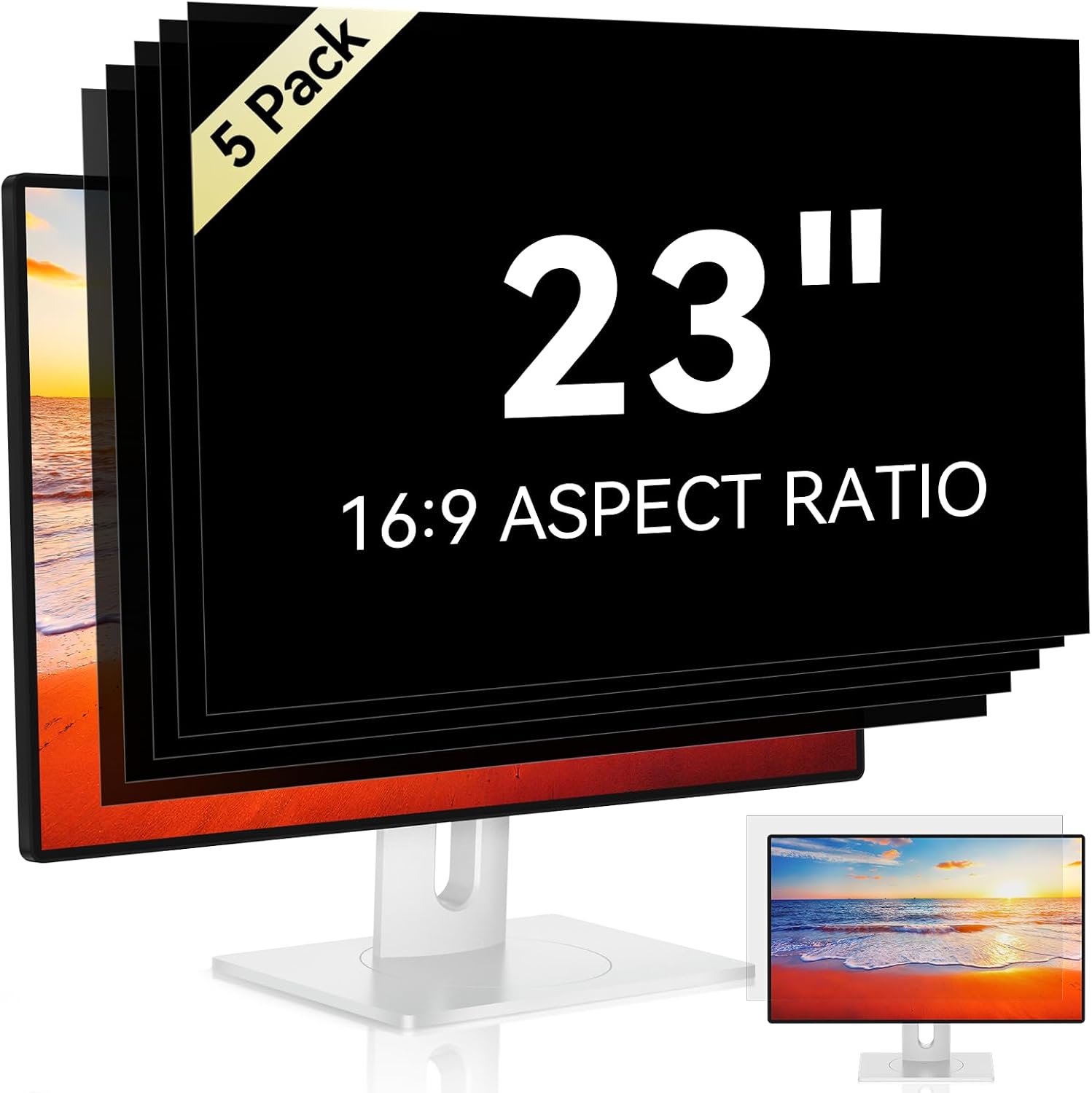 [5-Pack] 23 Inch Computer Privacy Screen for 16:9 Widescreen Monitor, Anti Glare Anti-UV Eye Protection Desktop PC LED Monitor Filter, Removable Anti-Scratch Screen Film 23in