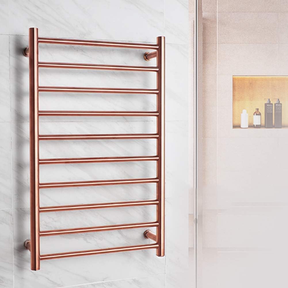 Wall-Mounted Electric Towel Warmer 10-Bar Stainless Steel Heated Towel Rack Energy-Saving Drying Rack for Bathroom Luxe Rose Gold Finish Compact Design,Aa-Rose Gold