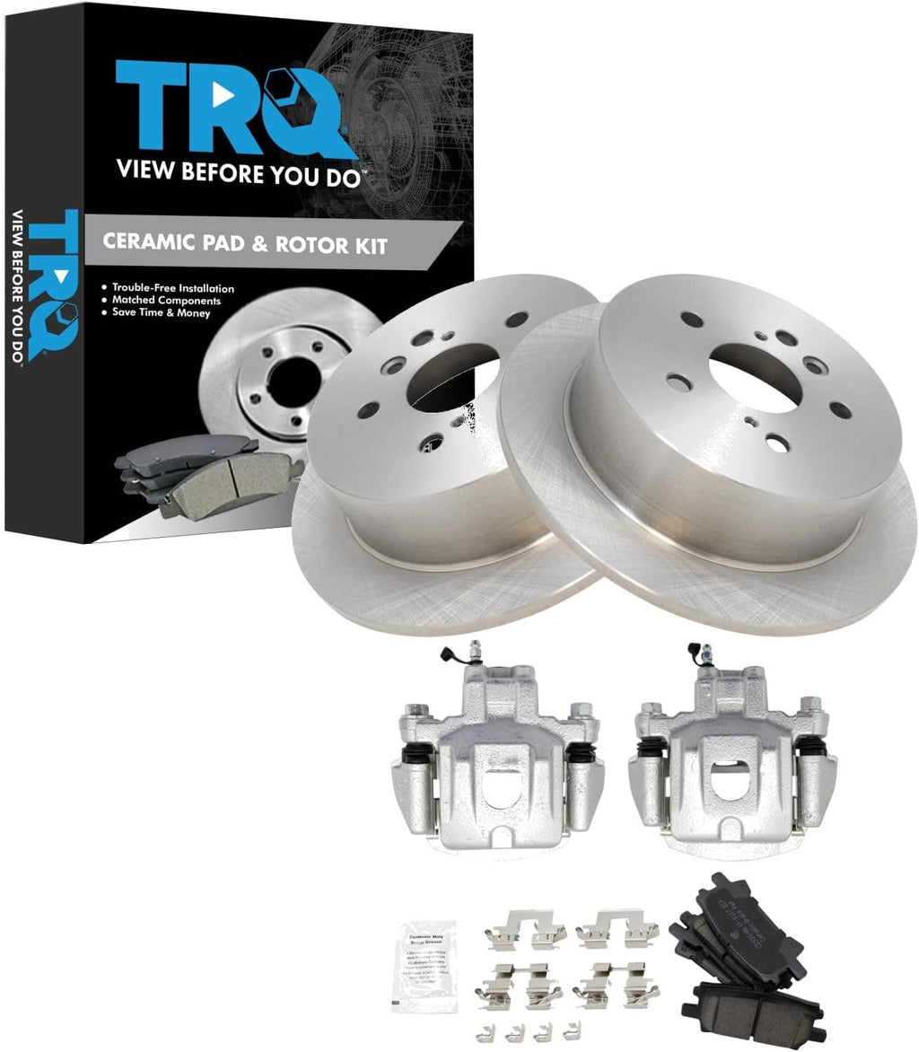 TRQ Rear Brake Pad and Rotor Set Ceramic Rotors Calipers Compatible with 2004-2007 Toyota Highlander