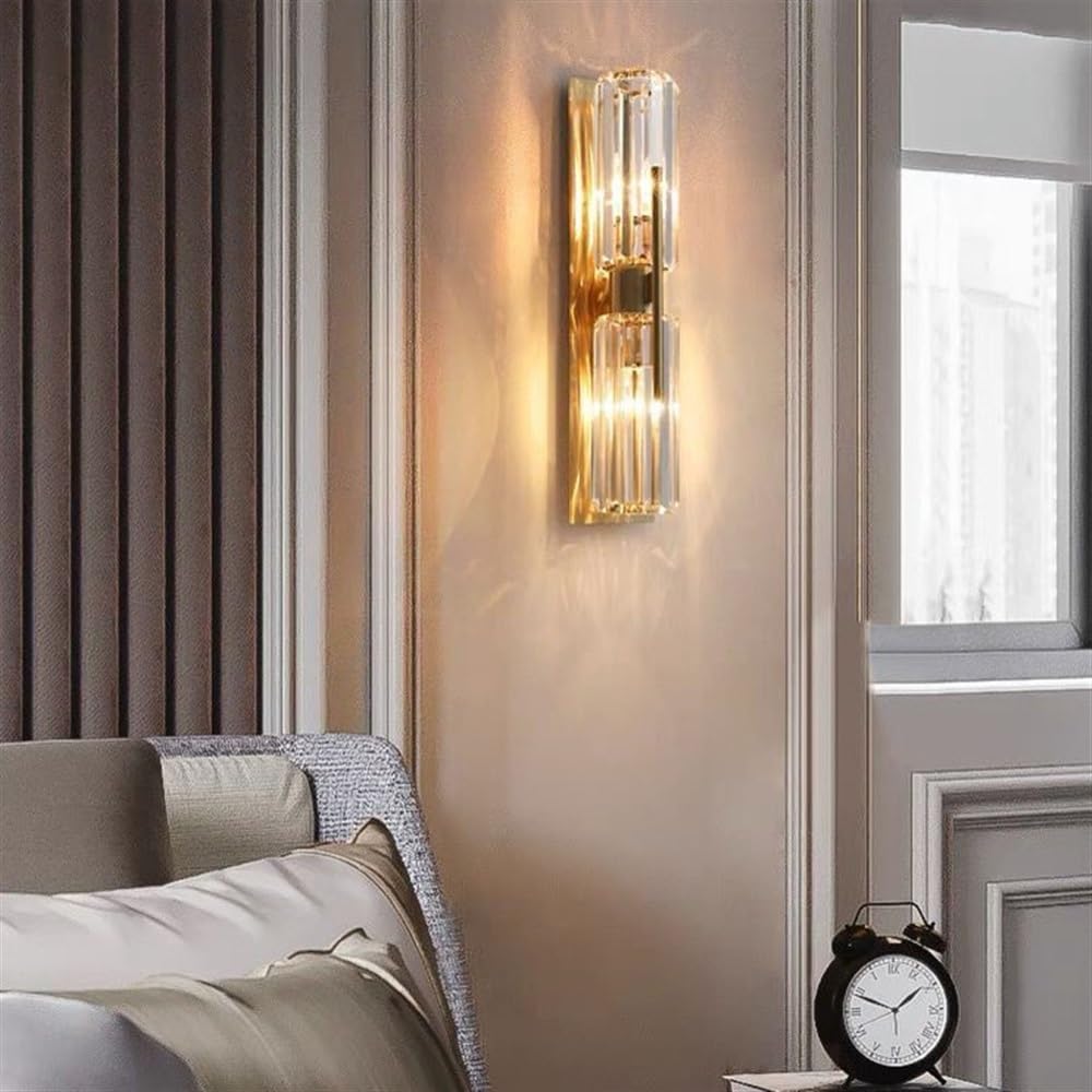 Modern K9 Crystal Wall Sconce Up and Down Wall Mount Light Bathroom Vanity Wall Lighting Fixtures Gold Double Head Wall Lamp for Indoor Living Room Bedroom Bedside