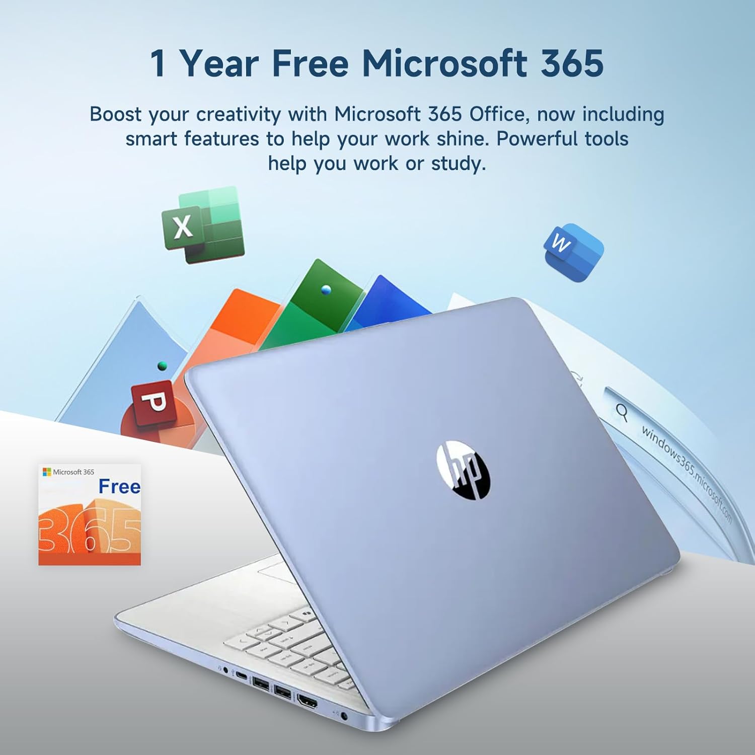 HP 14 Inch Student Laptop Office 365, Quad-Core Processor (Beat i3-1115G4), 4GB RAM 256GB Storage (128GB UFS+128GB SD Card), Computer for Business and Study Home with Wi-Fi 6 Win11, W/Accessories
