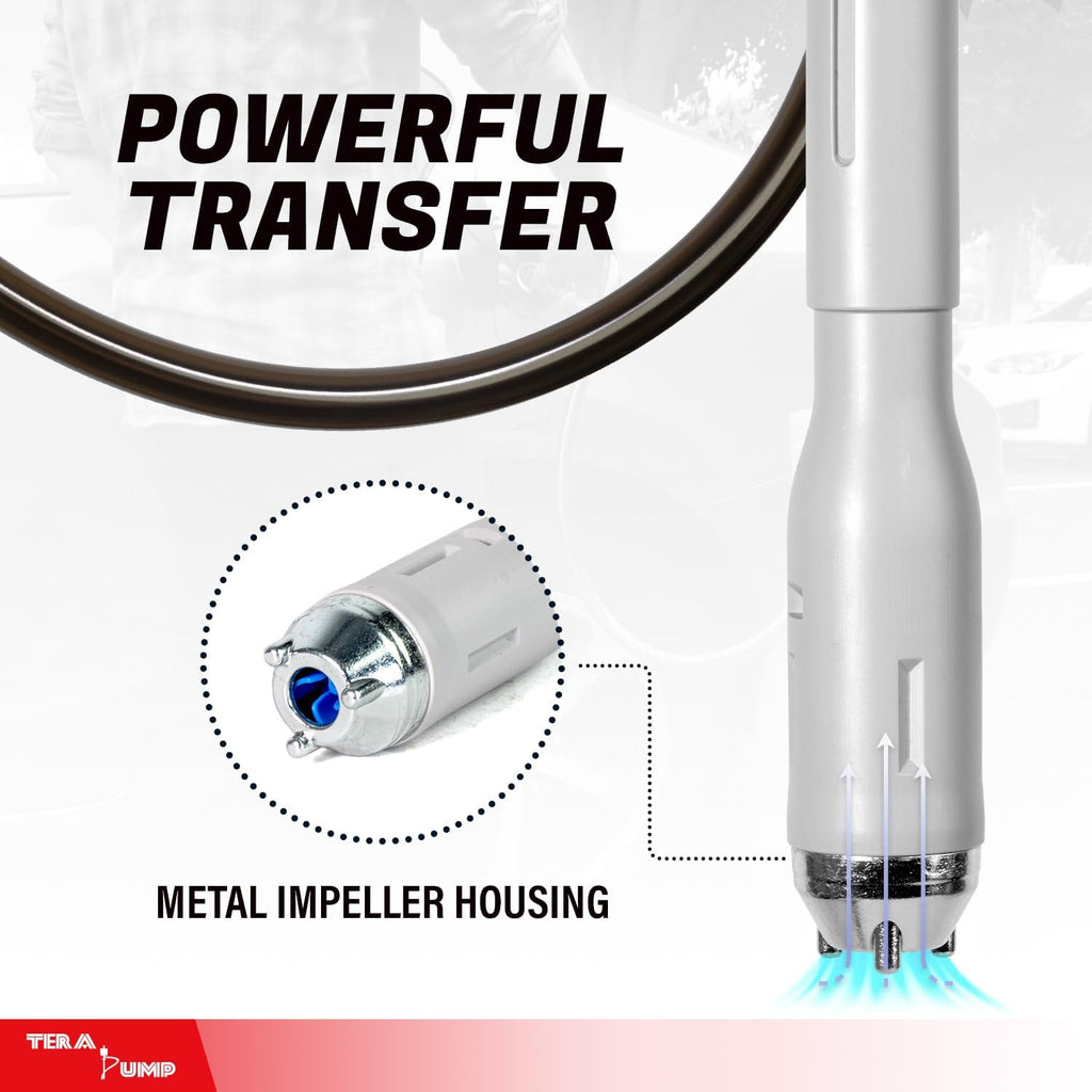 TERA PUMP [ 2nd Gen ] Fuel Transfer Pump w/Quick Flow Control Nozzle & Telescopic Tube, Powerful Rechargeable Battery, 4.9 FT Hose, Multipurpose Portable Battery Pump For Gas, Diesel, Water (3.2 GPM)