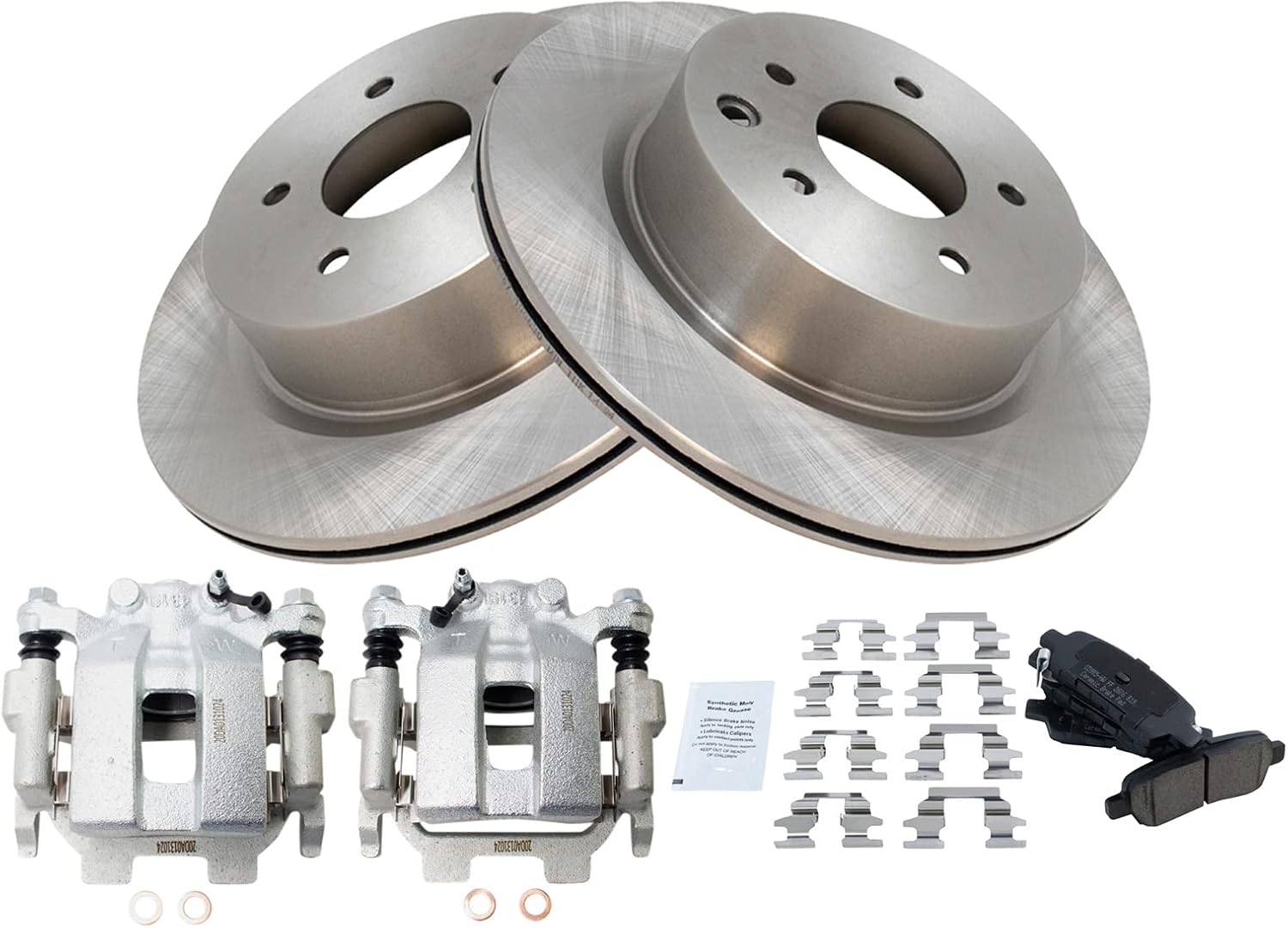 TRQ Rear Brake Pad and Rotor Set Ceramic Vented Rotors Calipers Compatible with 2011-2012 Infiniti G25 2011-2013 G37 2015 Q40 2010-2019 Nissan 370Z