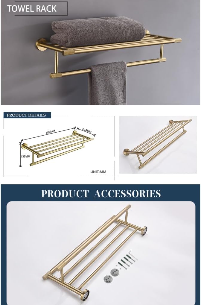 Gold Brushed Bathroom Accessories Hardware Set Towel Bar Rail Paper Holder Robe Hook Soap Dish Towel Hanger Shelf Toilet Brush,Towel Rack