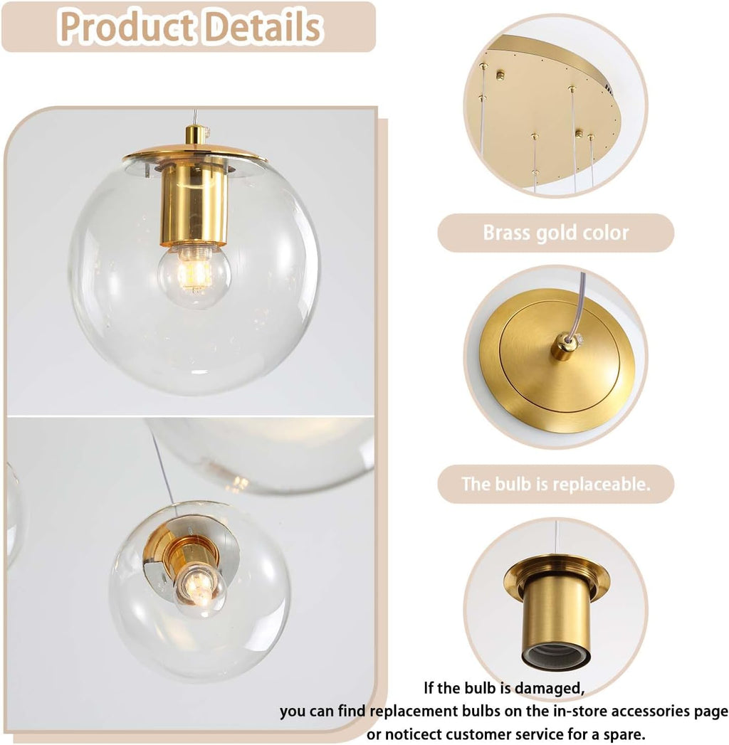 ykolupty Chandeliers for Dining Room Gold Dining Room Lights Fixture Over Table Glass Globe Pendant Lights Kitchen Island Adjustable Hanging Lamp Ceiling for Bedroom Entryway Foyer