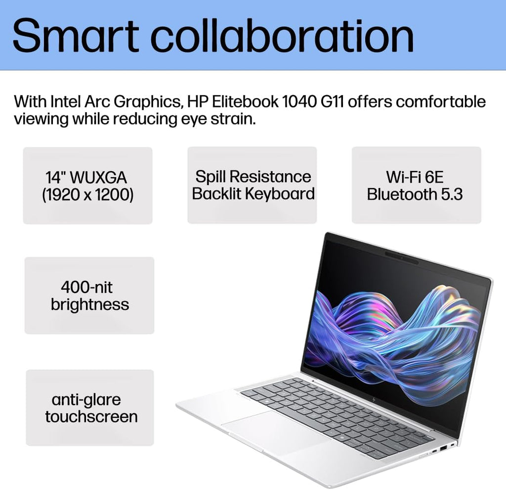 HP EliteBook 1040 G11 Business AI PC Laptop (14' FHD+ Touchscreen, Intel 16-Core Ultra 7 165H (> i7-1370P), 32GB DDR5, 1TB SSD), 2x Thunderbolt 4, Backlit, Fingerprint, 5MP IR Webcam, Win 11 Pro