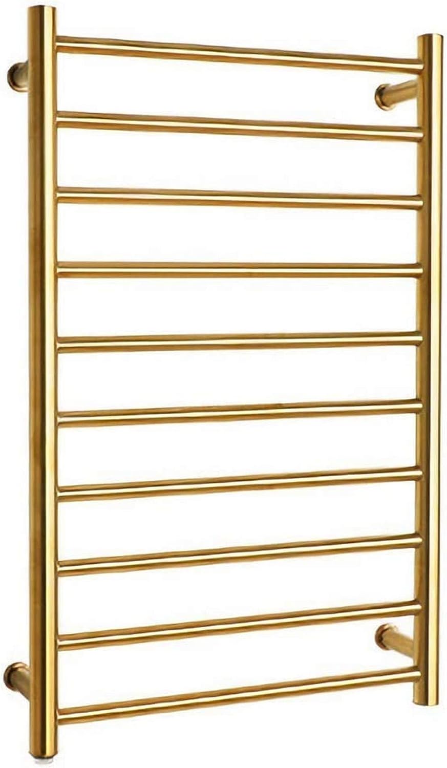 GAZOGJ Wall-Mounted Electric Towel Radiator, Towel Warmer and Drying Towel Rack, 10 Bars, Small Stainless Steel Mirror Heated Towel Rack for Bathroom,Aa-Gold