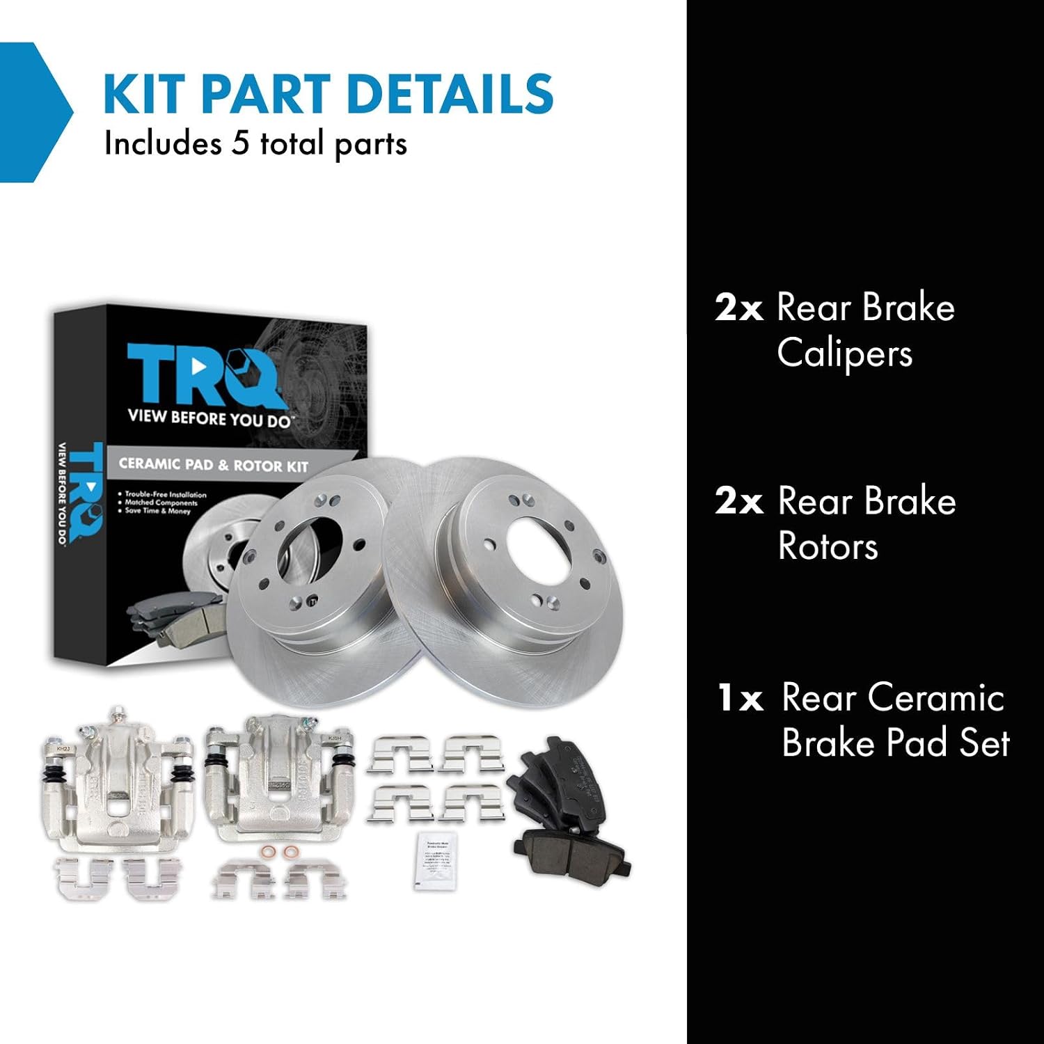 TRQ Rear Brake Pad and Rotor Set Ceramic Rotors Calipers Compatible with 2014 Kia Optima