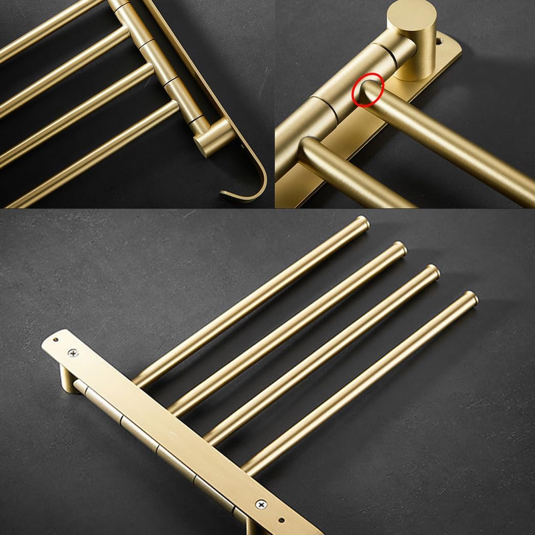 Folding Arm Swivel Towel Rack Bar Rails, for Bathroom, Brass Bars,Wall Mount Drying Racks for Laundry,Swing Out, Hand(Brushed Gold)