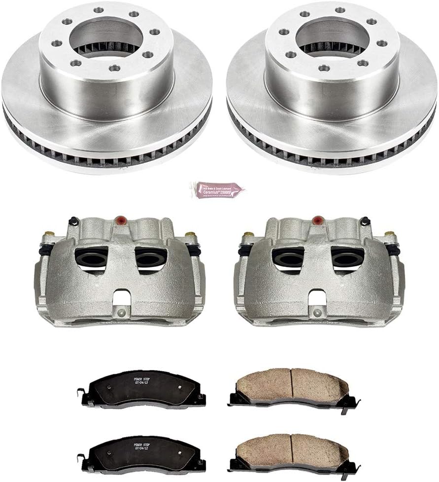 PowerStop Front Brake & Caliper Kit for Dodge Ram 2500 2009-10 |Ram 3500 2009-10 |Ram 1500 2012 |2500 2011-18 |3500 2011-18 - Ceramic Brake Pads + Calipers + Disc Rotors Replacement, KCOE5411