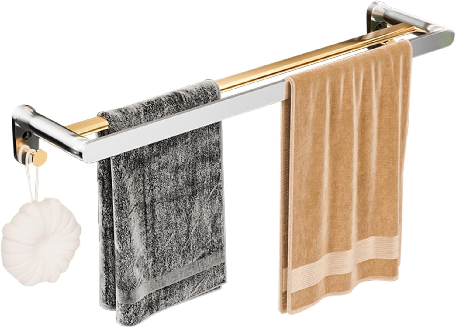 Towel Rack Towel Hanger Adhesive Towel Holder No Drill Towel Bar Double Bar Wall Mounted with Hook Space Aluminum for Bathroom Kitchen,Black,60Cm Bathroom Hardware/Gold/6