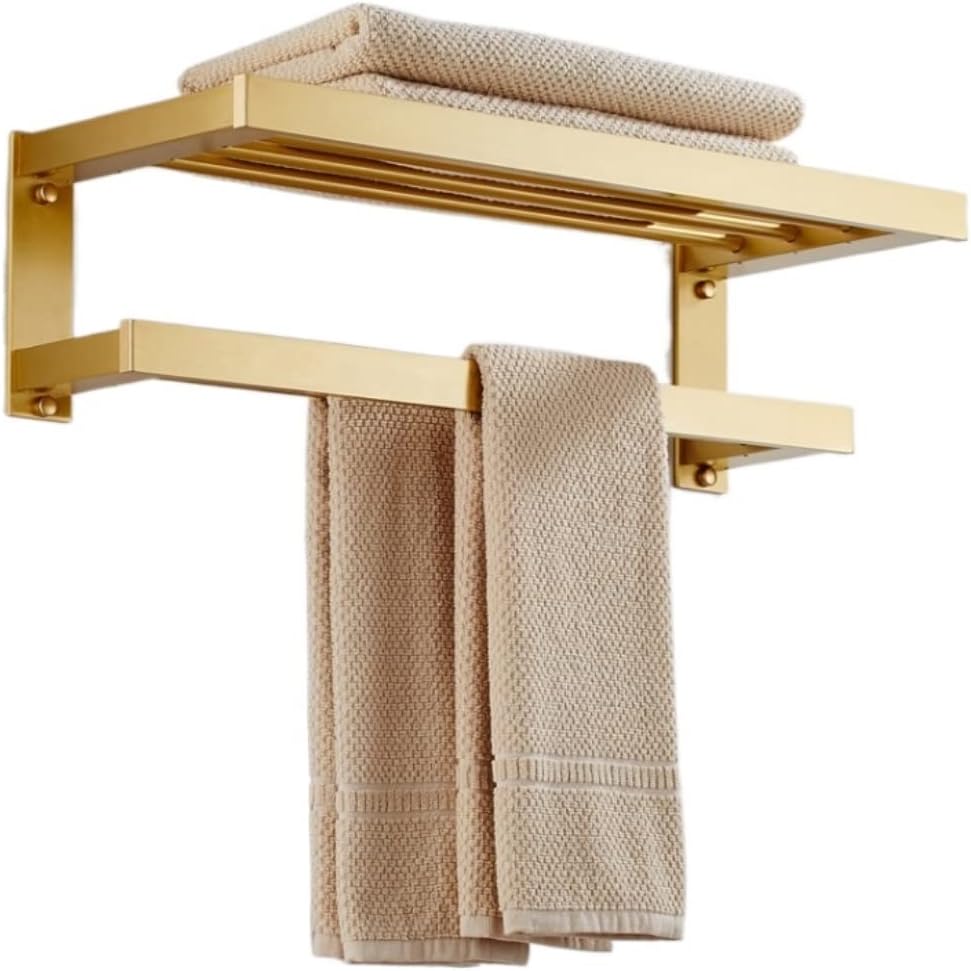 Gold Towel Rack Shelf with Double Towel Bar Alumium Alloy Wall Mount Towel Rail for Bathroom Decoration 70cm,Gold-50Cm