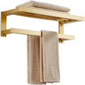 Gold Towel Rack Shelf with Double Towel Bar Alumium Alloy Wall Mount Towel Rail for Bathroom Decoration 70cm,Gold-50Cm