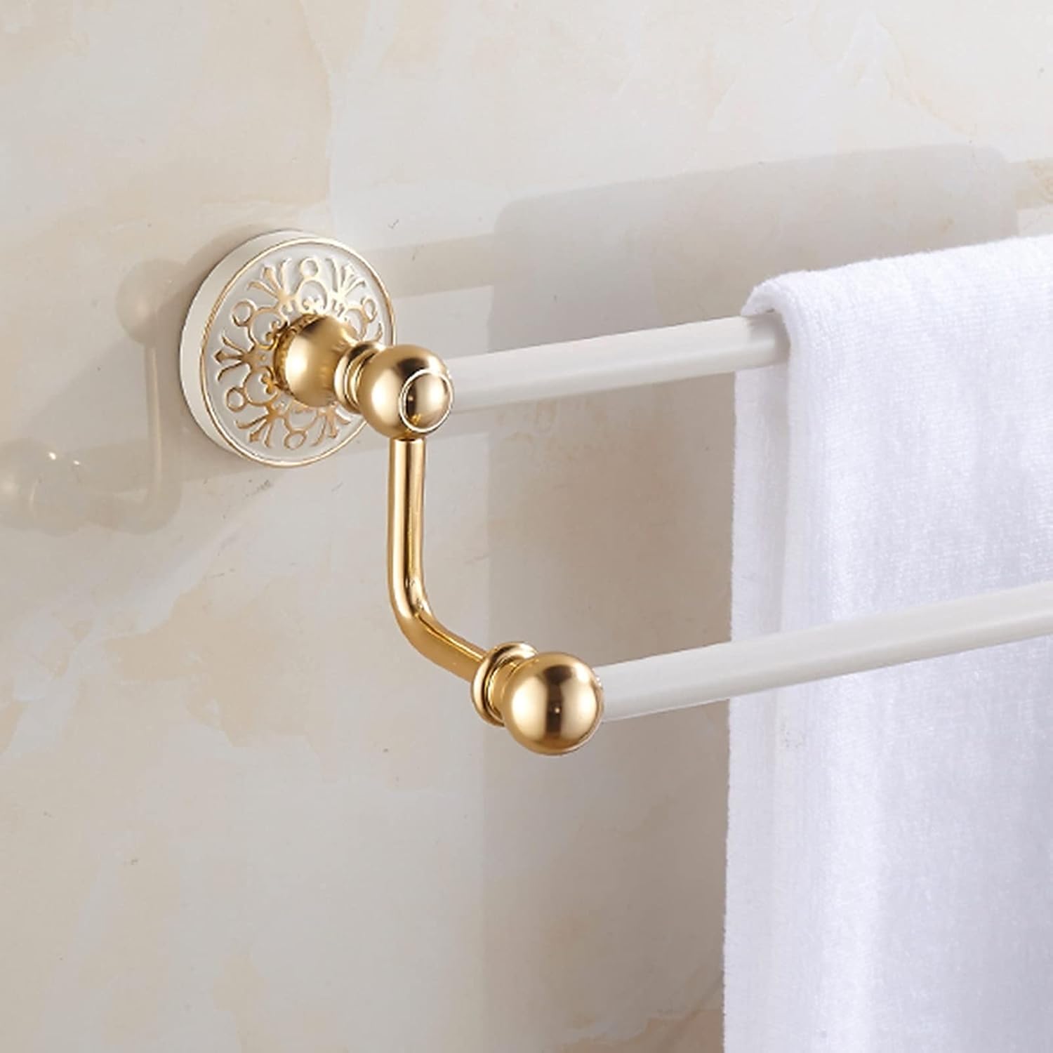Gold+White European Style Towel Bar, Wall Mounted Double Towel Holder Rack, Quality Space Aluminum, Bathroom Kitchen Shower Accessories, 40cm-100cm, Optional (Size : 100cm)